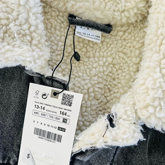 Zara gray black denim jacket Sherpa lining - Picture 3 of 3
